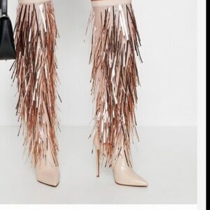 ELISABETTA FRANCHI Mesh & Leather Boots US7 UK4 EU37 Pink Sequins